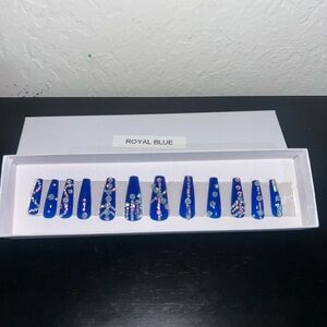 Royal Blue Press-On Nails with Gem Accents